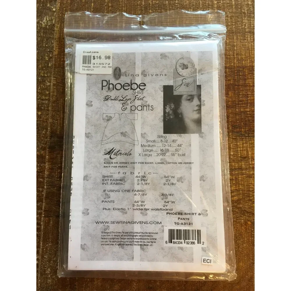 Tina Givens Sewing Pattern TG-A3121 Phoebe Shirt Pants Oversized 4-16 UNCUT